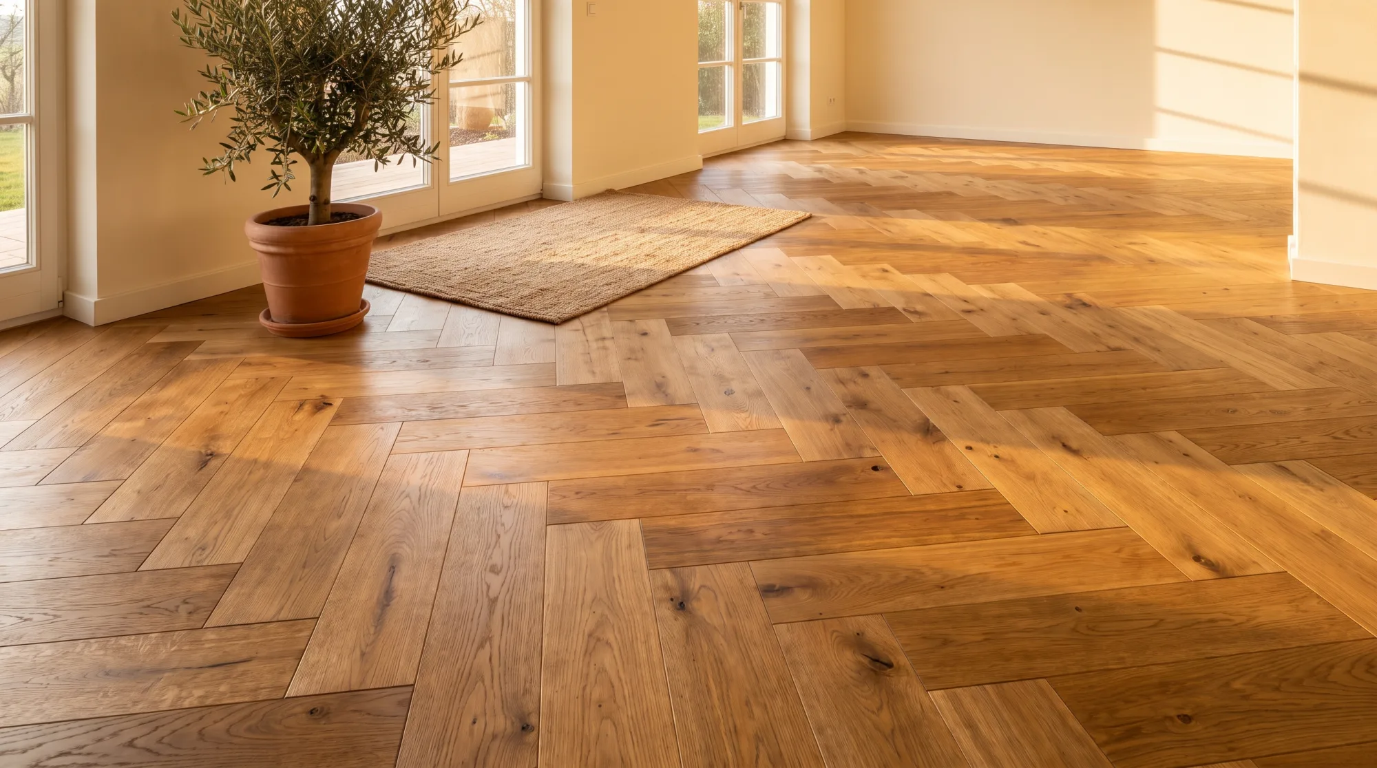 Holzboden im Tageslicht mit sichtbarem Verlegemuster