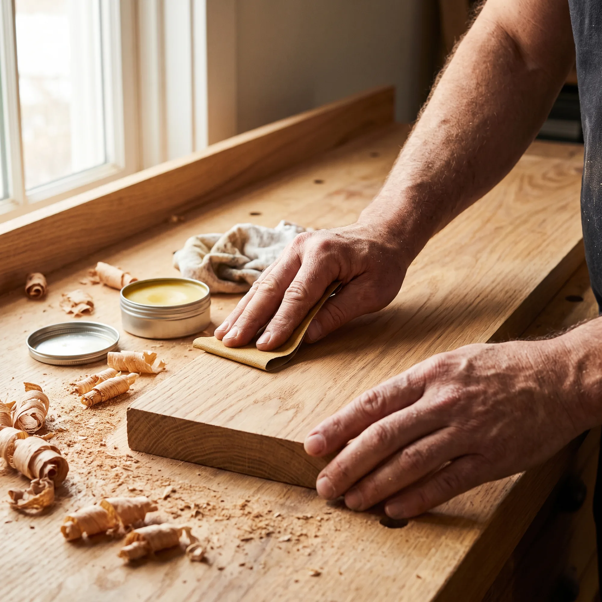 Handwerkliche Detailarbeit an einer Holzoberfläche